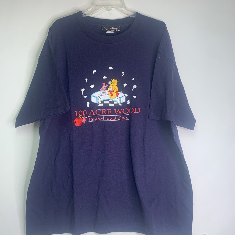 Disney Originals Vintage 90s 100 Acre Wood Resort Spa Shirt Navy Blue L XL
